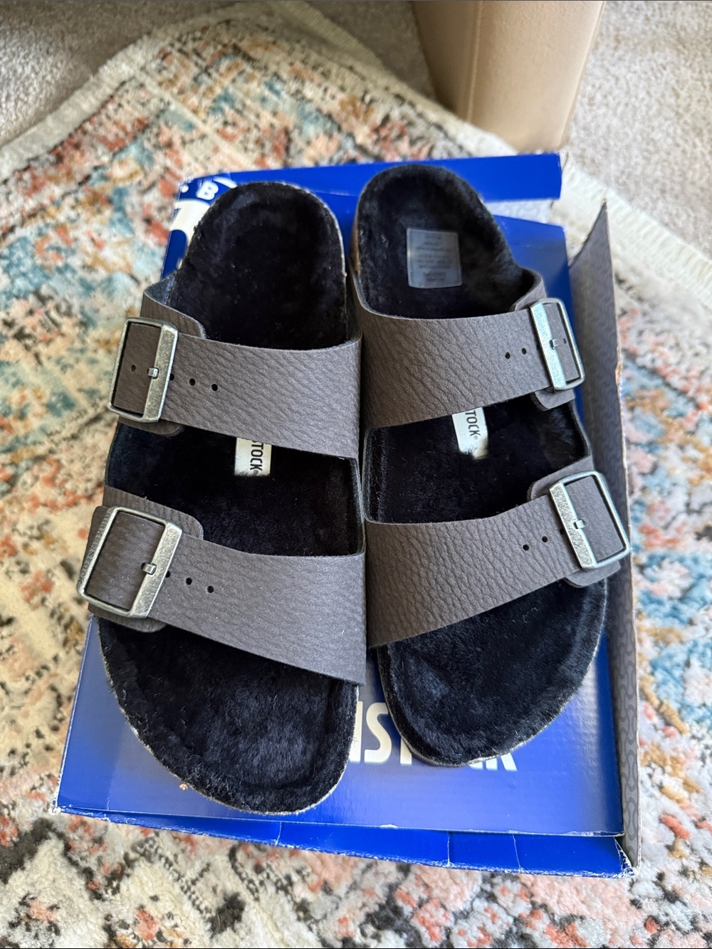 NEW- Birkenstock Arizona Desert Dust Black Fur Sandal